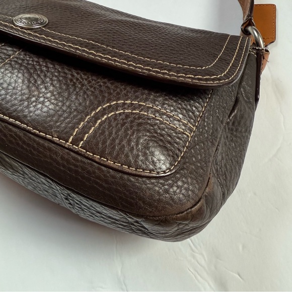 ❌SOLD🏷️Vintage COACH Brown Pebble Leather Shoulder Bag, "Chelsea" Flap Bag - Picture 9 of 12